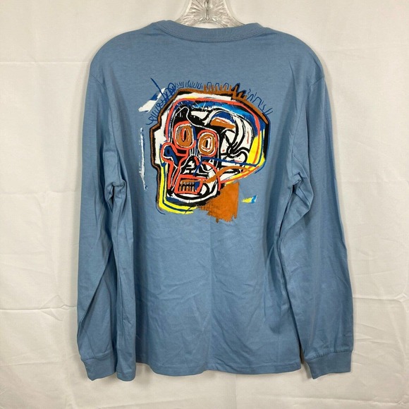 Gap T-Shirt Mens Sz S Jean-Michel Basquiat Blue Cotton Graphic Art Long Sleeve - Picture 3 of 9